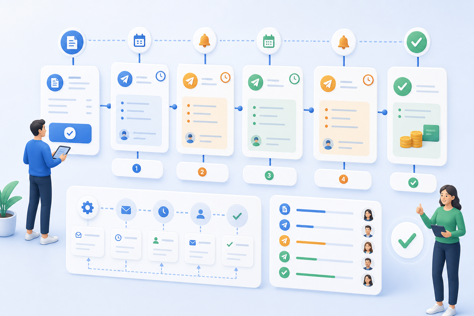 Graphical payment reminder workflow with status logic, deadlines, and automated follow-ups