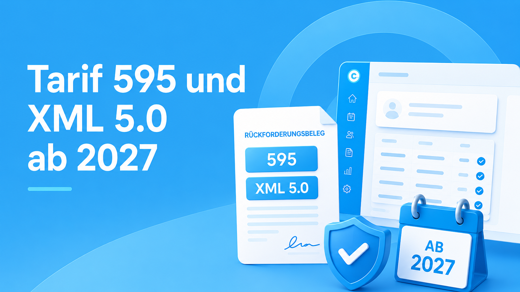 Illustration zu Tarif 595 und XML 5.0 mit Rückforderungsbeleg, edoobox Oberfläche und Kalender ab 2027