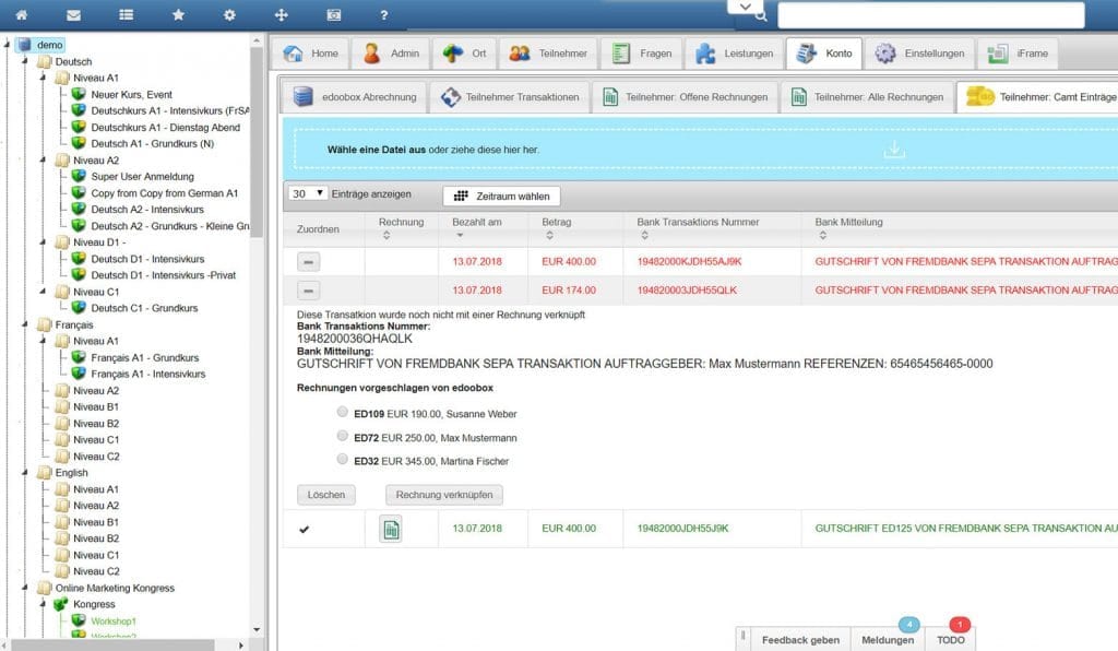 Invoice module and payment reconciliation from e-banking