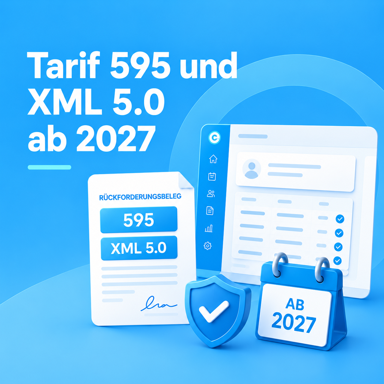 Illustration zu Tarif 595 und XML 5.0 mit Rückforderungsbeleg, edoobox Oberfläche und Kalender ab 2027