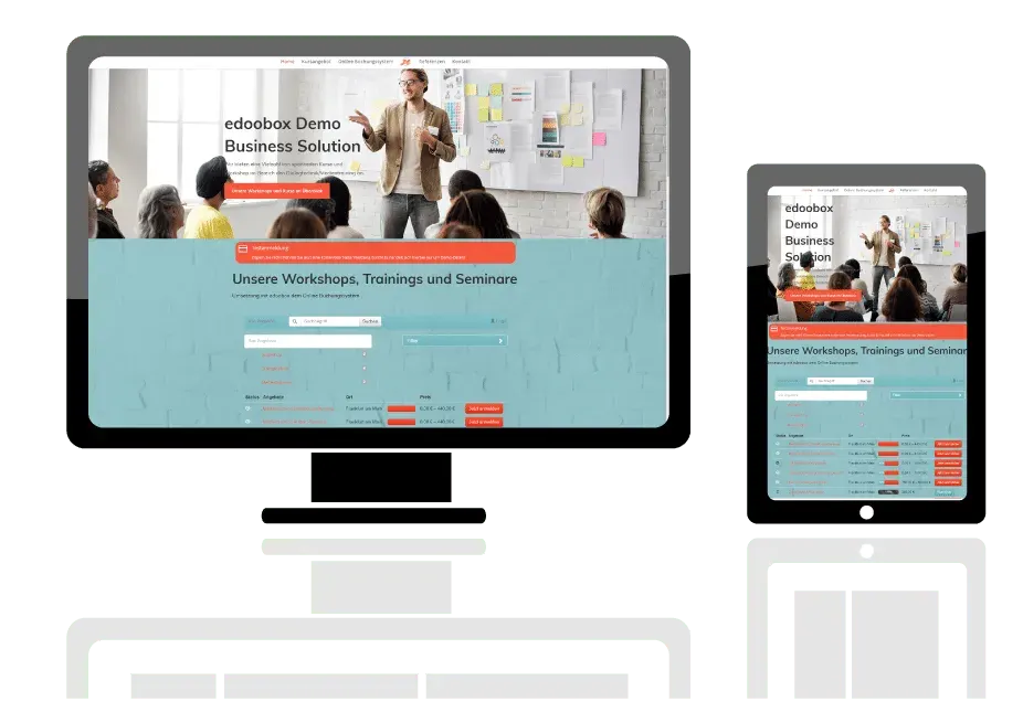 Business Solutions Demo Website mit edoobox Buchungsintegration
