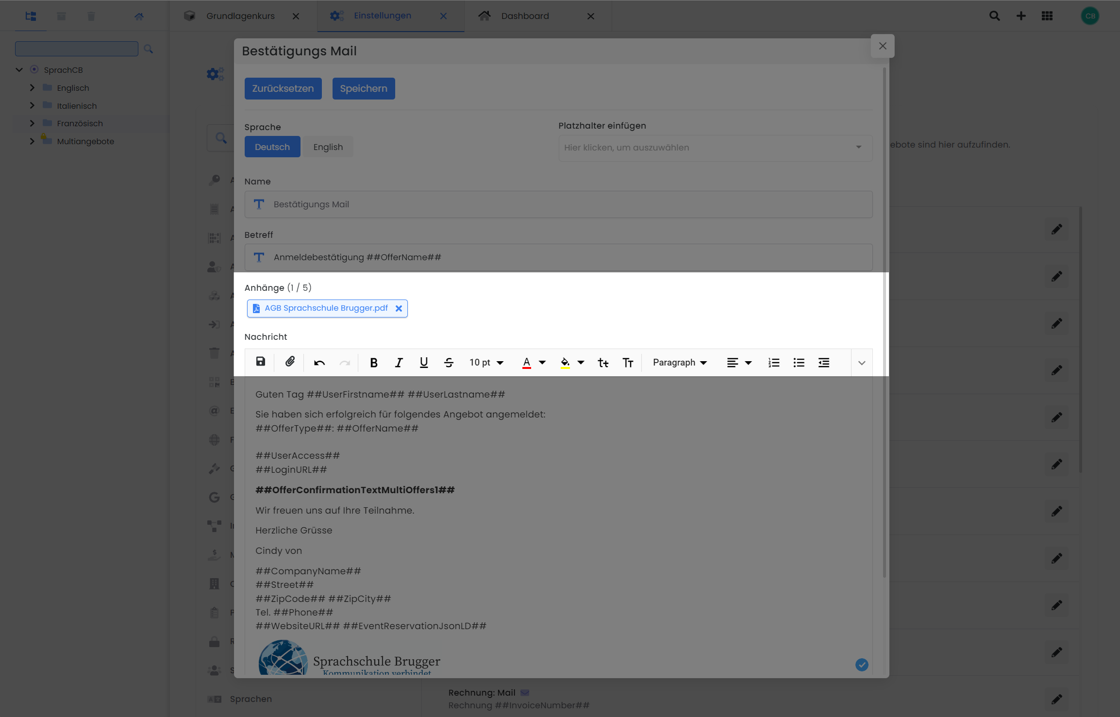News: Attach your own PDFs to your e-mail templates