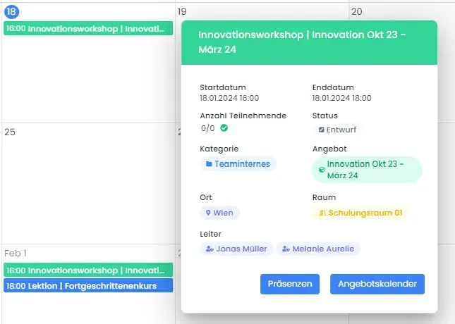edoobox calendar view with organized listings, categories, and event overview
