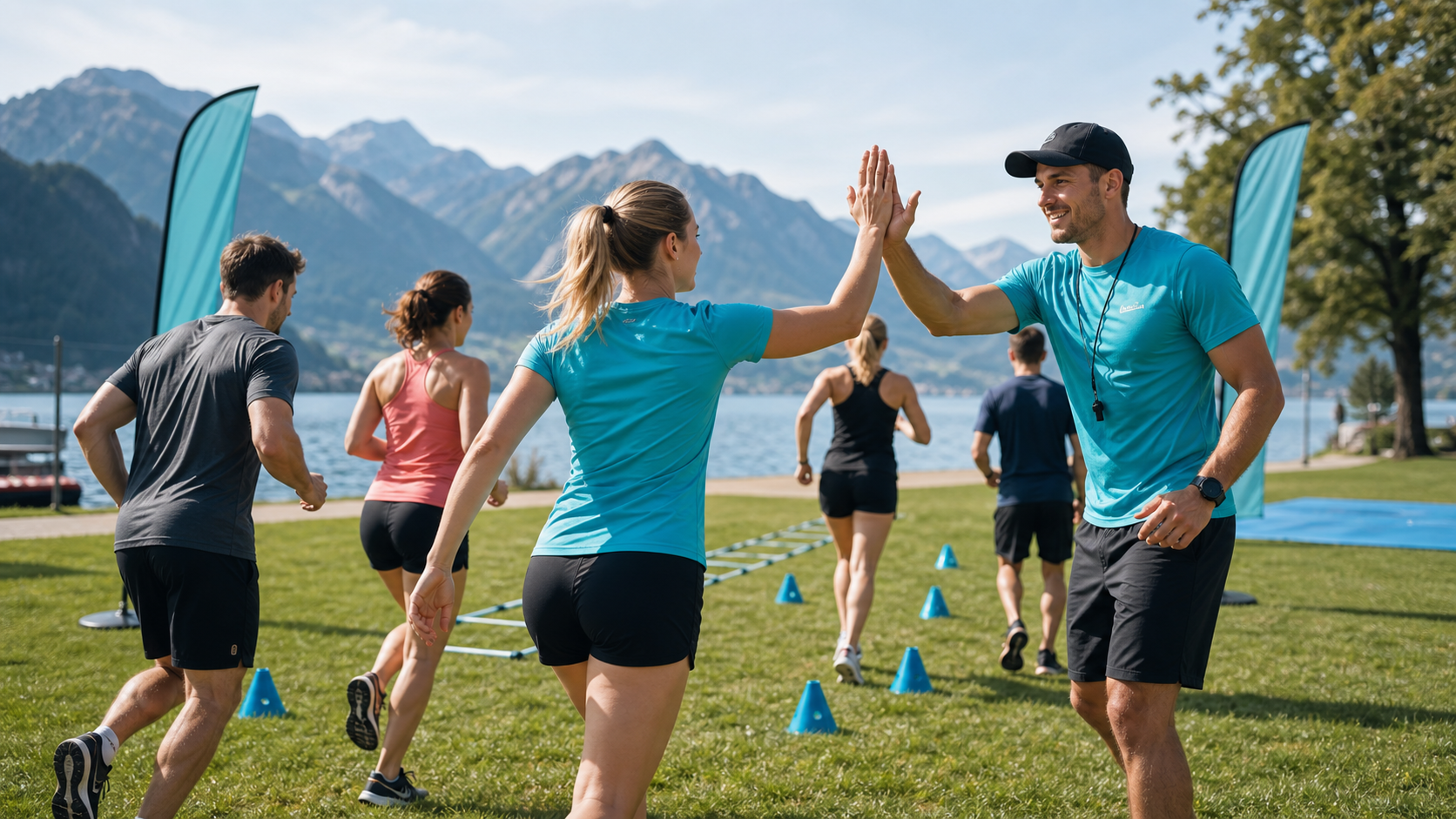 Motionline Sports Training by the Lake with a Coach and a Group