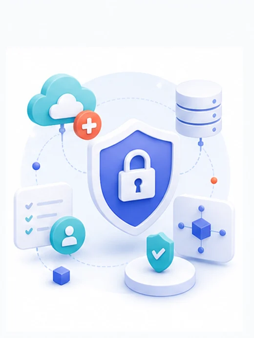 Data Protection Illustration Featuring a Lock and a Shield