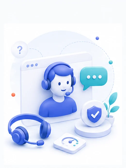 Support illustration featuring a headset and chat