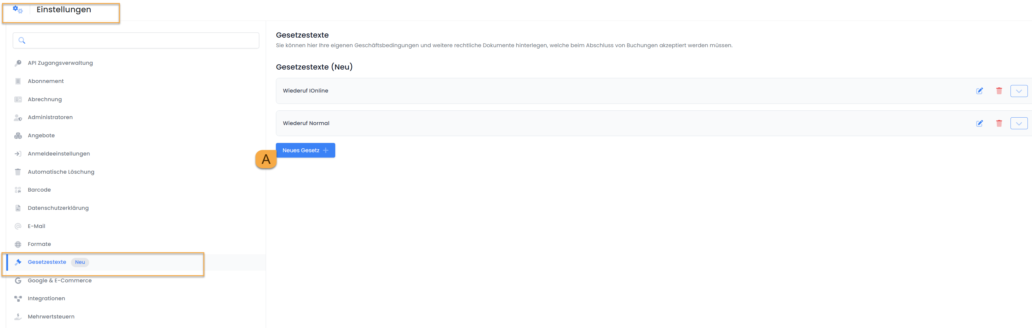 Screenshot from the edoobox guide to legal texts